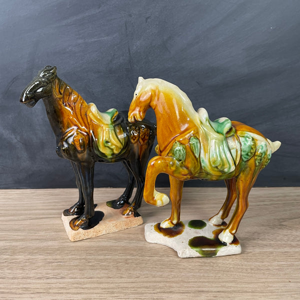 Tang style Chinese horses - sancai glazed - vintage Asian decor - NextStage Vintage