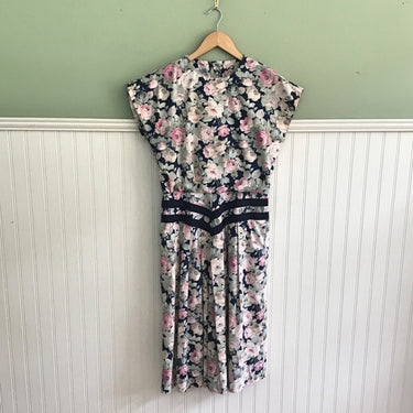 Jessica Howard navy rose print day dress - size XS - vintage 1980s - NextStage Vintage
