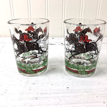 Hazel Atlas Hunt shot glasses - a pair - 1950s vintage - NextStage Vintage