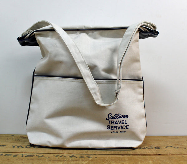 Vintage 1970s white travel bag - Sullivan Travel Service - white fabric tote - NextStage Vintage