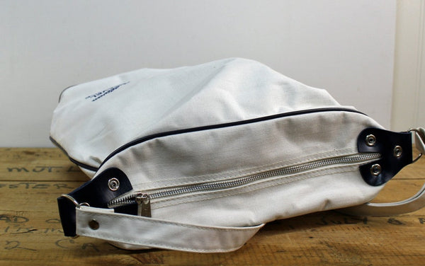 Vintage 1970s white travel bag - Sullivan Travel Service - white fabric tote - NextStage Vintage
