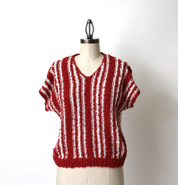 Vintage 1980s boxy knit summer sweater by Joyce - textured rust and white side to side knit - size medium - NextStage Vintage