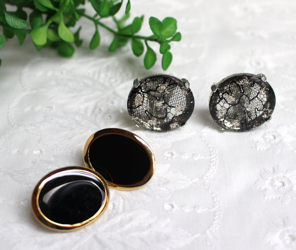 Black clip on earrings - two pairs - oversized 1980s vintage jewelry - NextStage Vintage