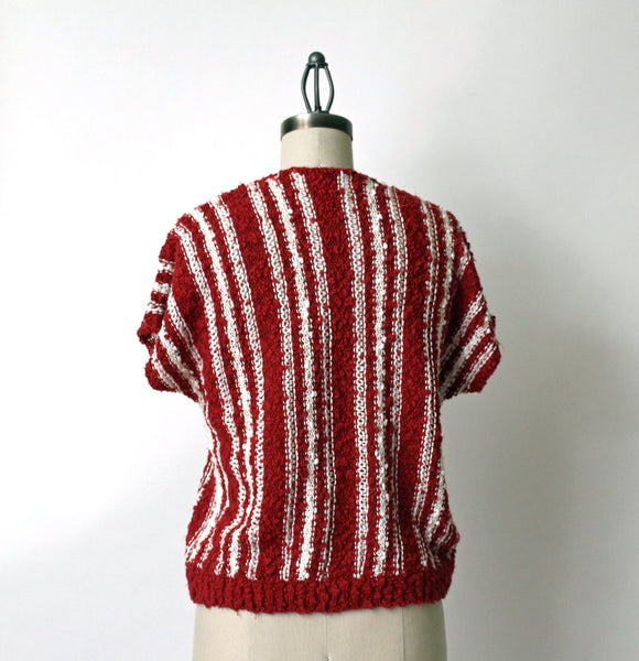 Vintage 1980s boxy knit summer sweater by Joyce - textured rust and white side to side knit - size medium - NextStage Vintage