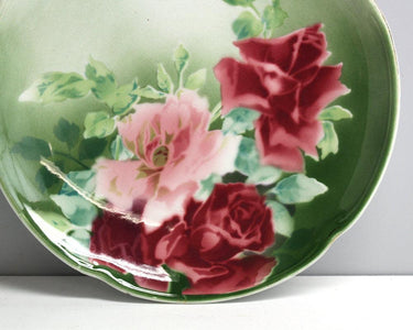 Vintage K&G Luneville France rose plate - airbrush painted pink and cerise roses - plate wall decor - vintage cottage charm - NextStage Vintage