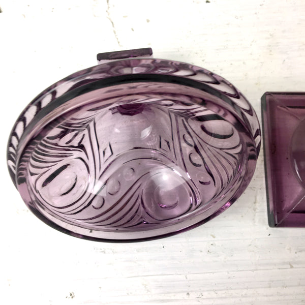 Imperial / Heisey Ipswich heather purple candy jar - vintage amethyst glass - NextStage Vintage