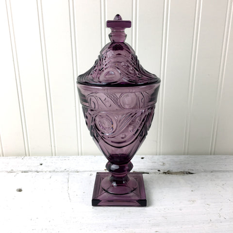 Imperial / Heisey Ipswich heather purple candy jar - vintage amethyst glass - NextStage Vintage