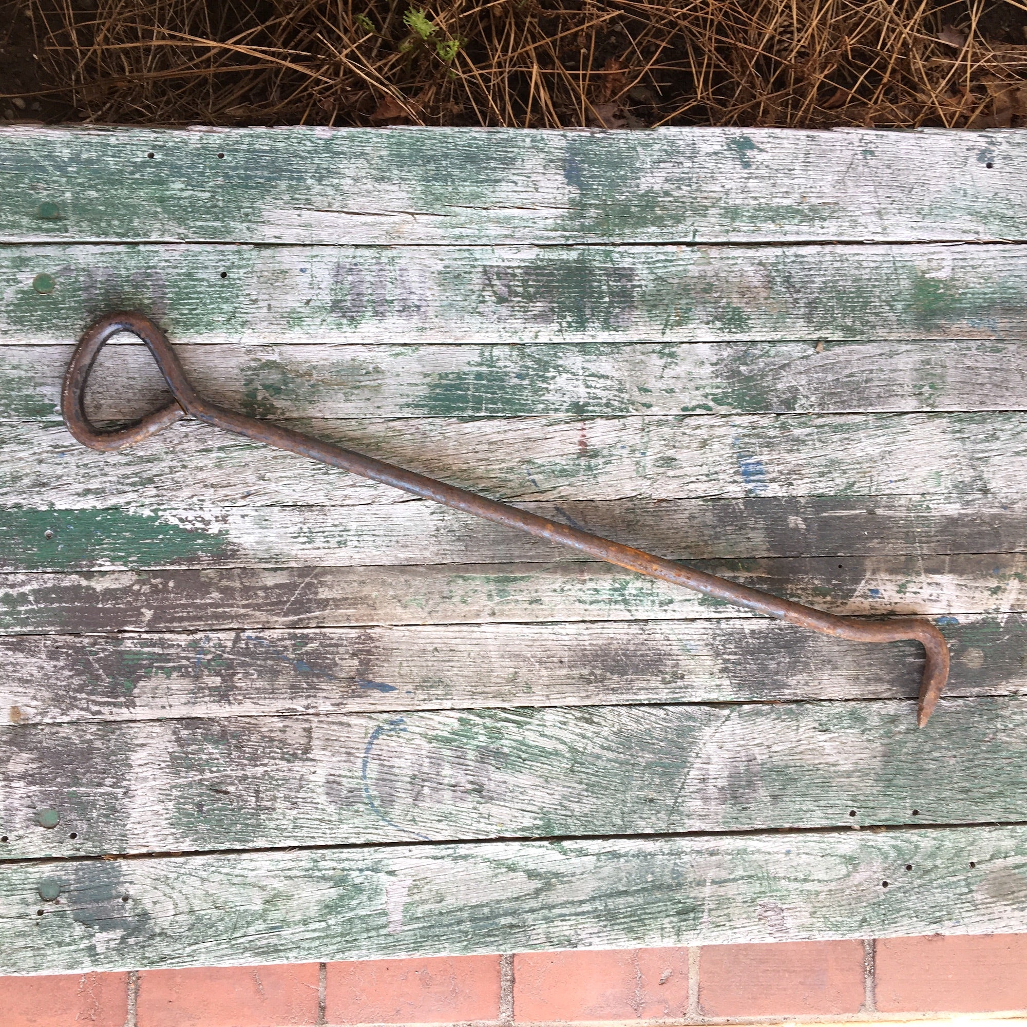 Large Primitive Antique Hand Wrought Forged Iron Hook Farm Door Latch Tool  13.5