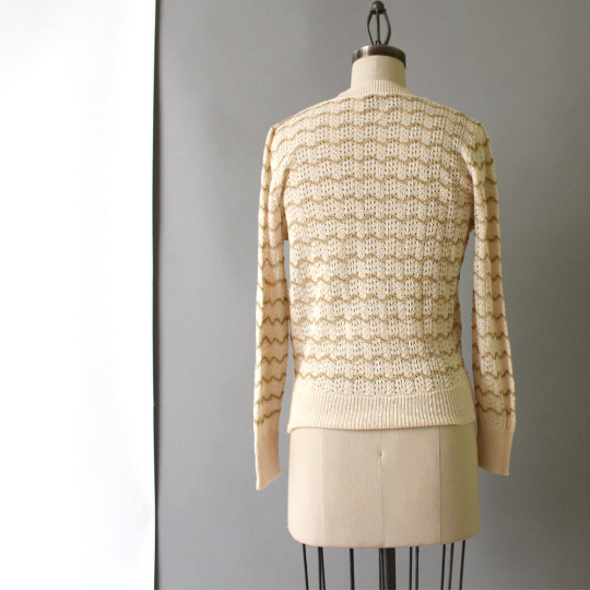 1970s ivory and metallic gold knit cardigan by it's pure Gould - size small - NextStage Vintage