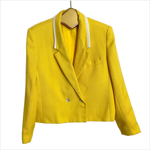 1980s double breasted yellow cropped jacket - size 14 - NextStage Vintage