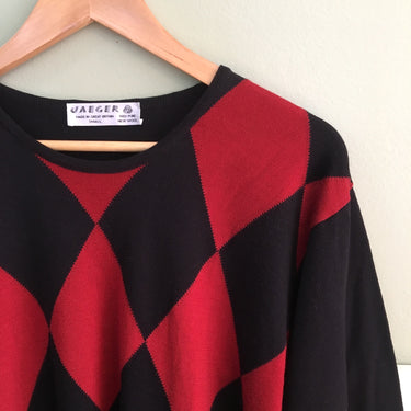 1990s vintage Jaeger tunic sweater - harlequin pattern - size small - NextStage Vintage