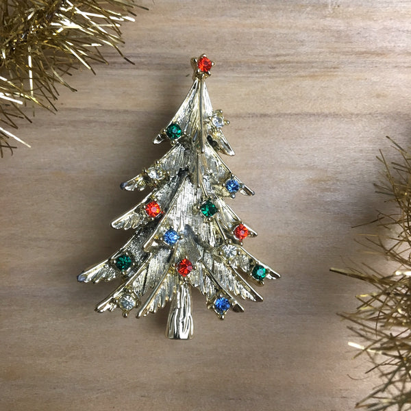 Jeweled vintage Christmas tree pin - vintage holiday accessory - NextStage Vintage