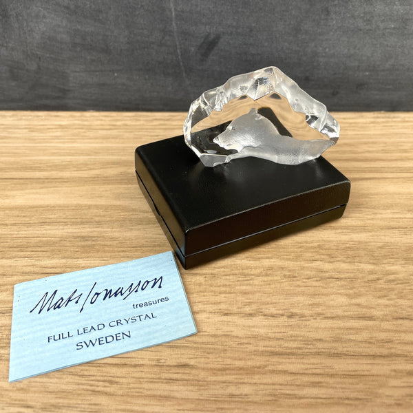Mats Jonasson recessed polar bear art glass - with label and box - NextStage Vintage