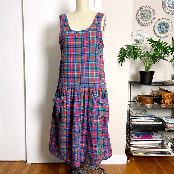 1980s plaid flannel jumper - vintage dress - size 6-8 - NextStage Vintage