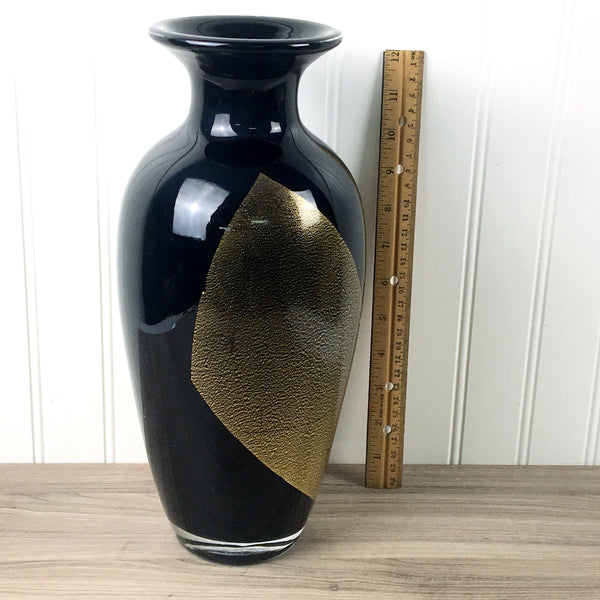 Kamei America Group black and gold art glass vase - made in Japan - 1990s vintage - NextStage Vintage