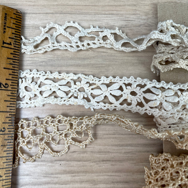 Vintage / antique knitted, tatted, crocheted lace trim mix - 6 styles - NextStage Vintage