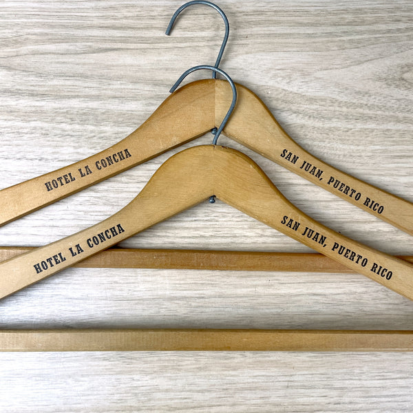 Hotel La Concha, San Juan wooden printed hangers - a pair - vintage advertising - NextStage Vintage