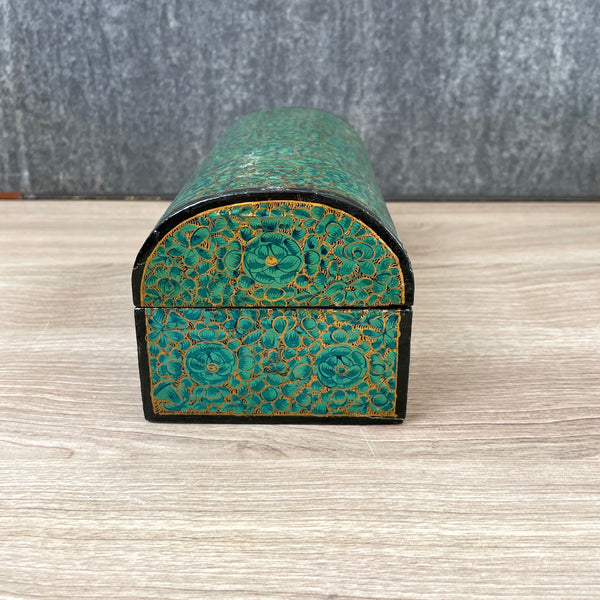 Green floral domed lacquered box - made in India - 1990s vintage - NextStage Vintage