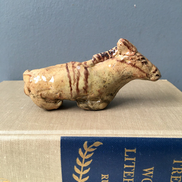 Rustic art pottery laying donkey - vintage ceramic animal - NextStage Vintage