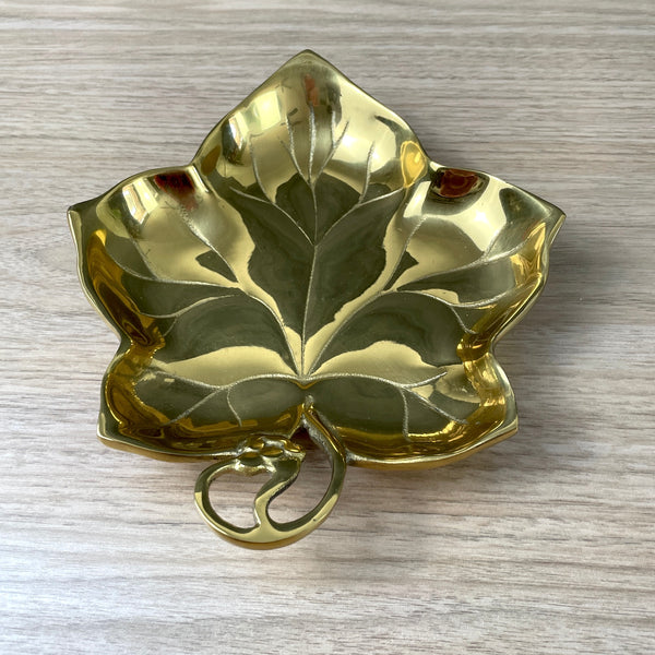 Brass ivy leaf trinket dish - vintage 1980s brass decor - NextStage Vintage