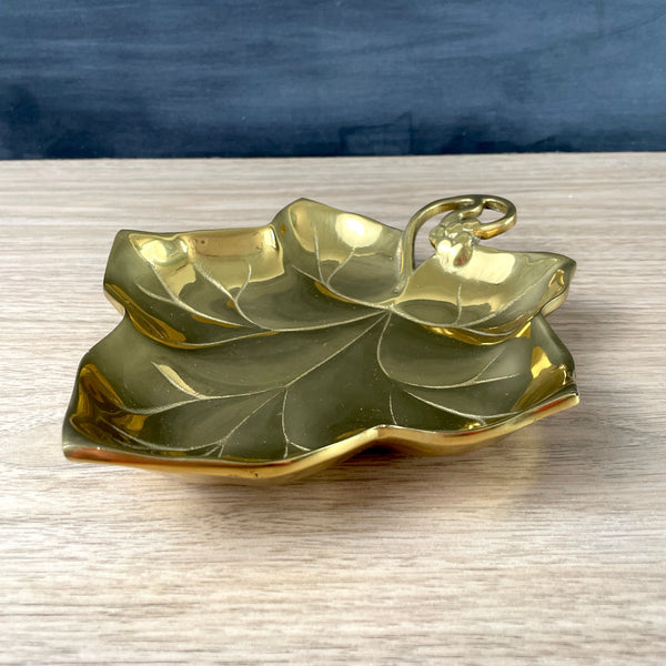 Brass ivy leaf trinket dish - vintage 1980s brass decor - NextStage Vintage