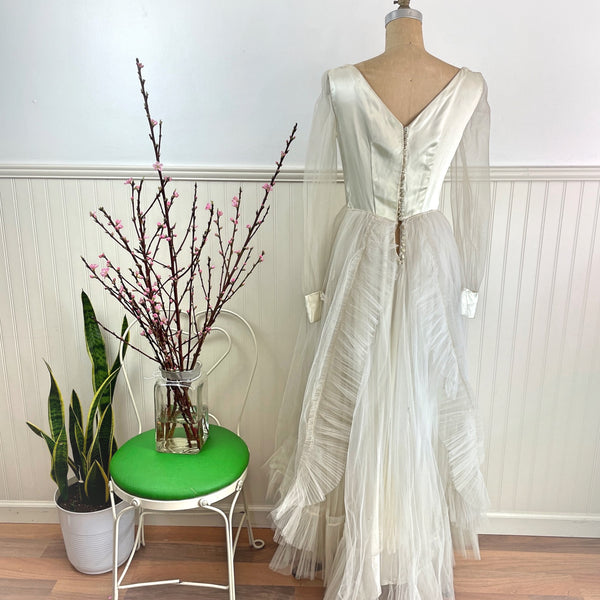 Satin and tulle wedding gown - size small - vintage wedding dress - NextStage Vintage