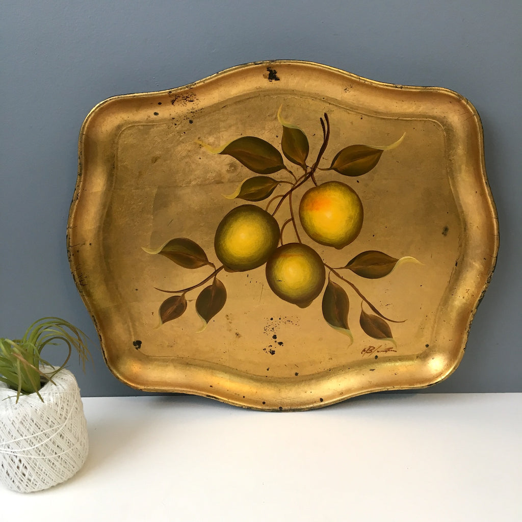 Florentine golden lemons tray - handprinted vintage art tray - NextStage Vintage