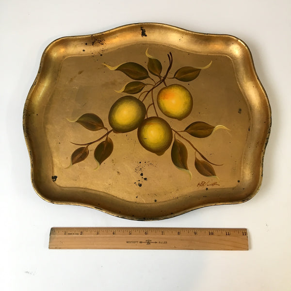 Florentine golden lemons tray - handprinted vintage art tray - NextStage Vintage
