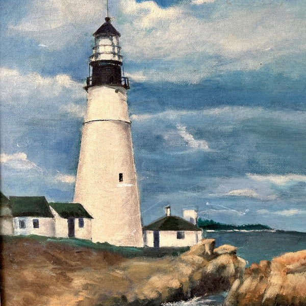 Maine lighthouse painting - vintage 1960s seascape - NextStage Vintage