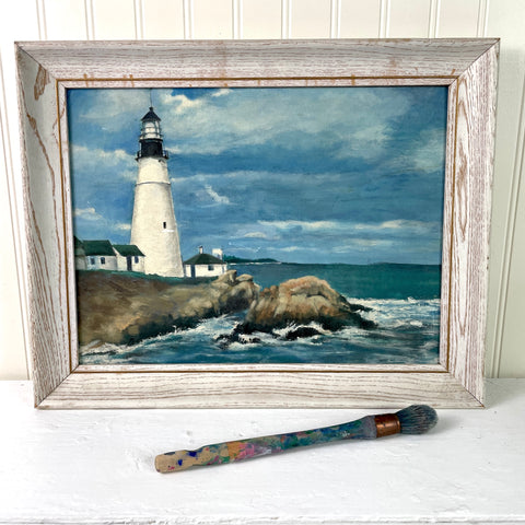Maine lighthouse painting - vintage 1960s seascape - NextStage Vintage