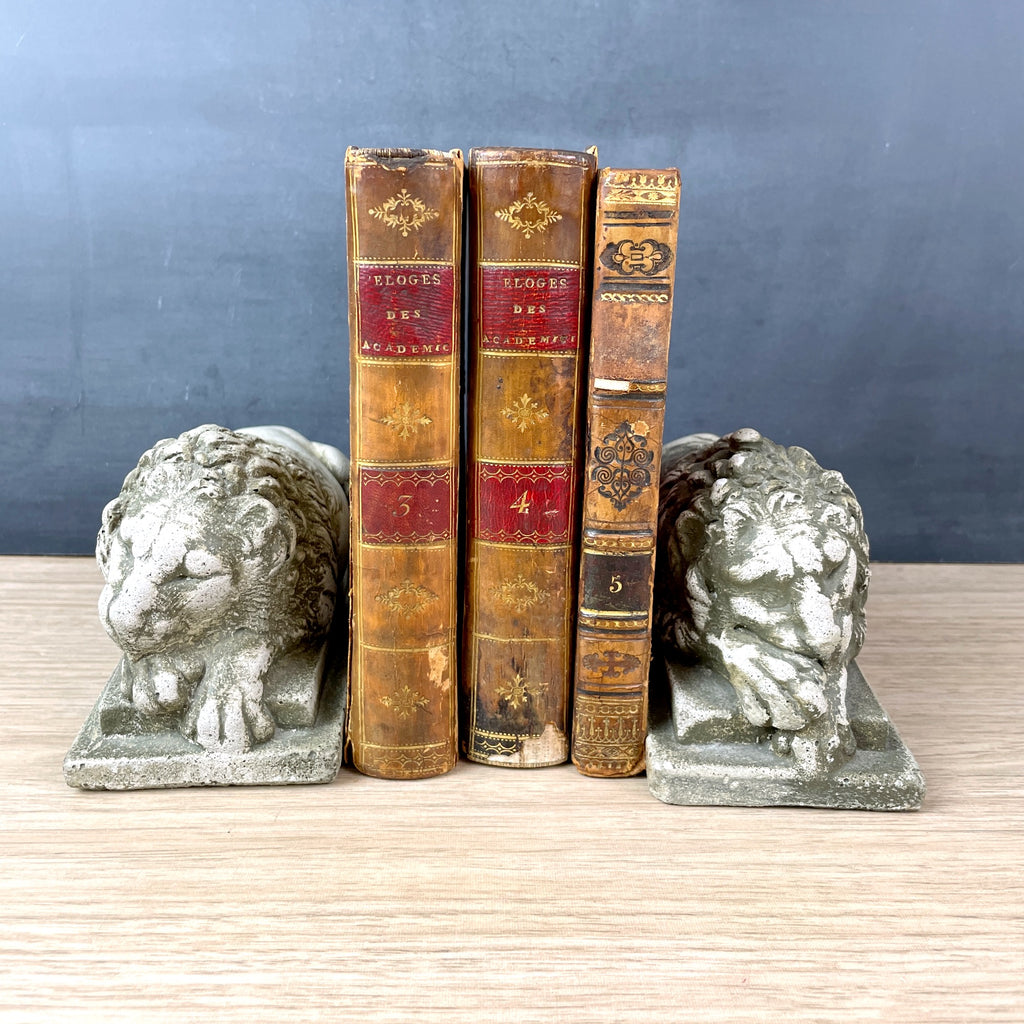 Cast stone lion bookends - made in Canada - 1990s vintage - NextStage Vintage