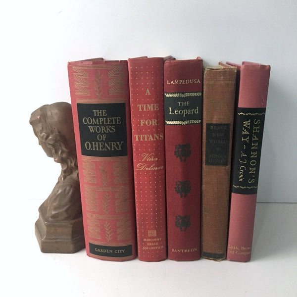 Decorative book stack - shades of red - vintage book decor - NextStage Vintage