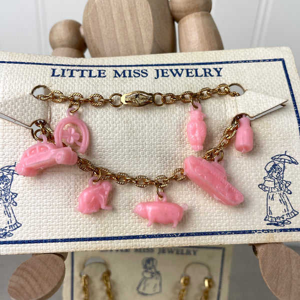 Little Miss plastic charm bracelet and necklace - 1960s novelty jewelry - NextStage Vintage