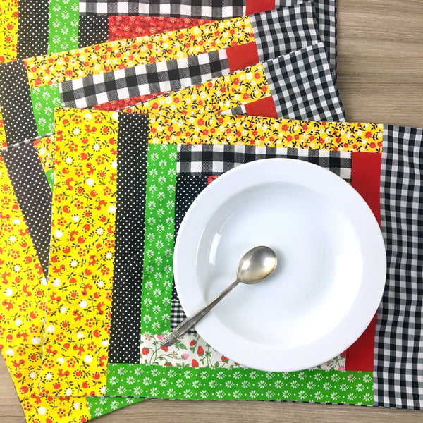 Patchwork and gingham placemats - set of 4 - 1970s vintage table linens - NextStage Vintage