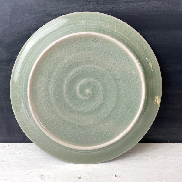 Simon Pearce Belmont Crackle Celadon pottery - two 8 3/4" luncheon plates - NextStage Vintage