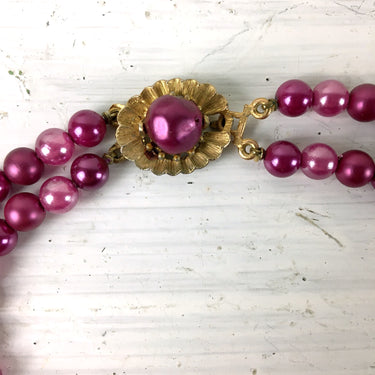 Magenta double strand beaded necklace - 1960s vintage costume jewelry - NextStage Vintage