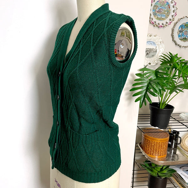 1970s vintage green sweater vest - size XS - NextStage Vintage