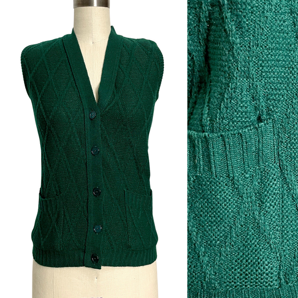 1970s vintage green sweater vest - size XS - NextStage Vintage