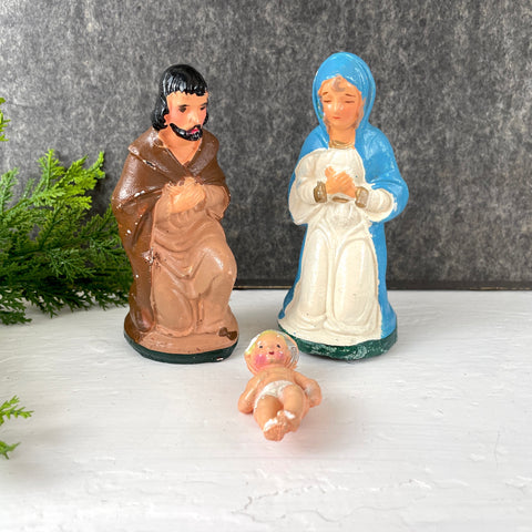 Nativity Mary, Joseph and Baby Jesus - vintage chalkware figures - NextStage Vintage