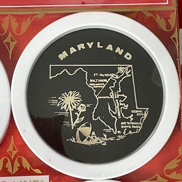 Ges-line plastic Maryland souvenir coasters - new in box 1960s vintage - NextStage Vintage