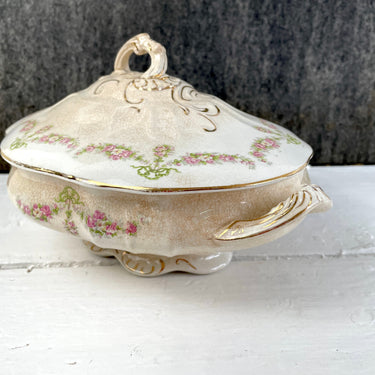 Mellor & Co. Etruria covered vegetable dish - shabby turn of century vintage - NextStage Vintage