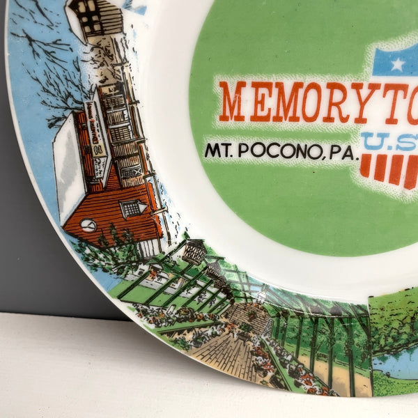 Memorytown USA - Mt. Poconos, PA souvenir plate - 1950s resort souvenir - NextStage Vintage