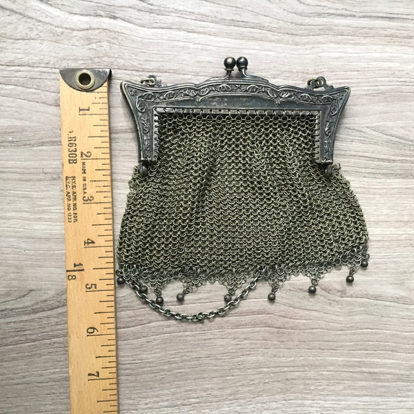Antique German silver mesh bag - art deco frame - early 1900s - NextStage Vintage
