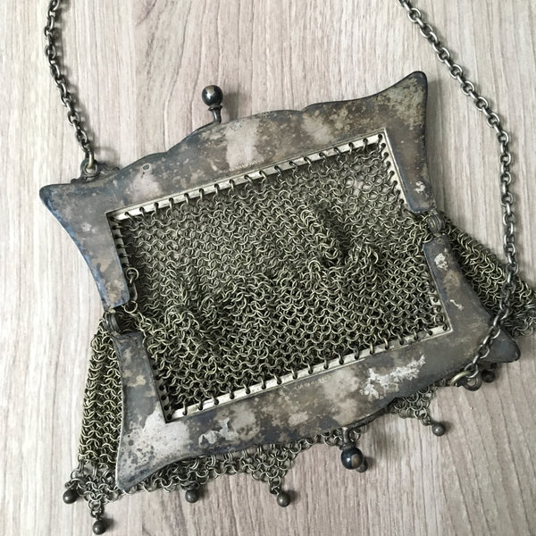 Antique German silver mesh bag - art deco frame - early 1900s - NextStage Vintage