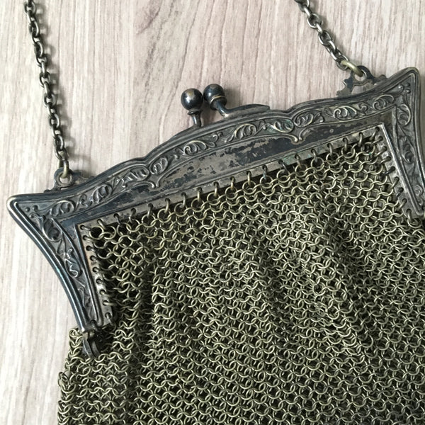Antique German silver mesh bag - art deco frame - early 1900s - NextStage Vintage