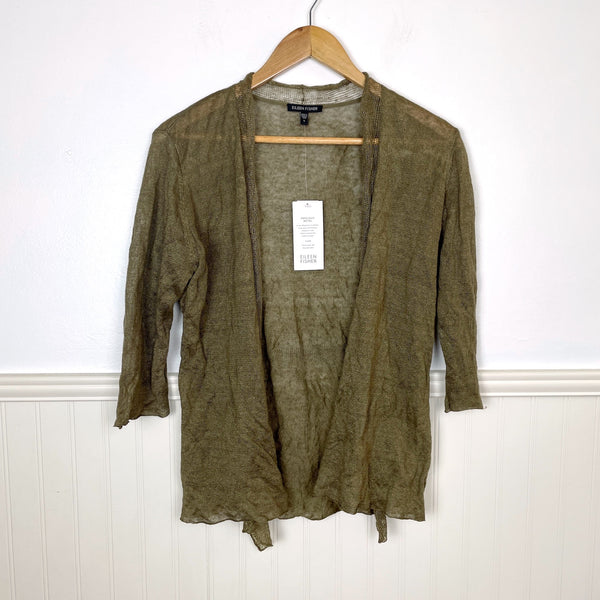 Eileen Fisher Precious Metal olivine green simple cardi - size small - NWT - NextStage Vintage