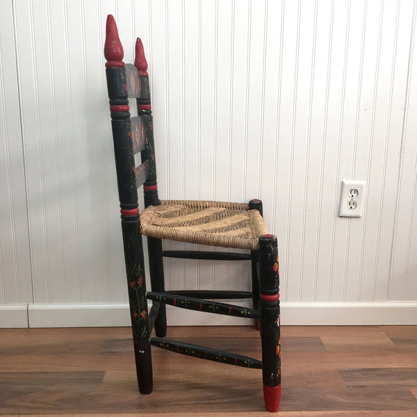 Mexican folk painted rush seat chair - vintage side chair - NextStage Vintage