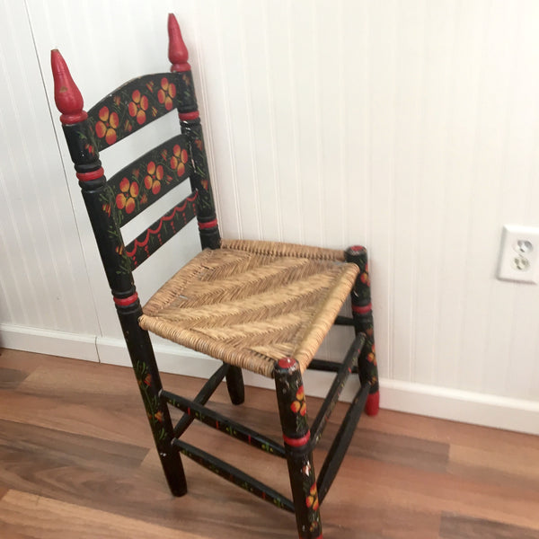 Mexican folk painted rush seat chair - vintage side chair - NextStage Vintage