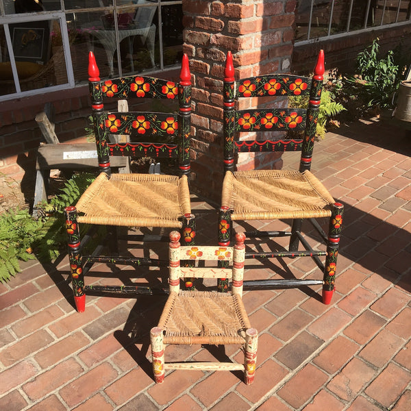 Mexican folk painted rush seat chair - vintage bohemian side chair - NextStage Vintage