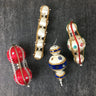 Tiered satin ball ornaments with sequins - set of 4 - vintage 1960s handmade - NextStage Vintage